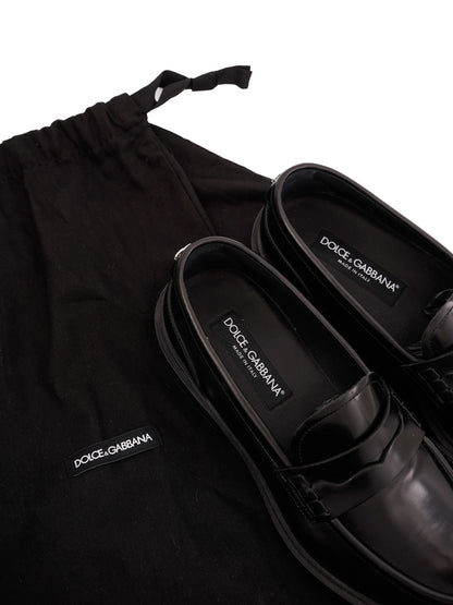 Excellent Dolce Gabbana Black Leather Loafers Size 40 Men