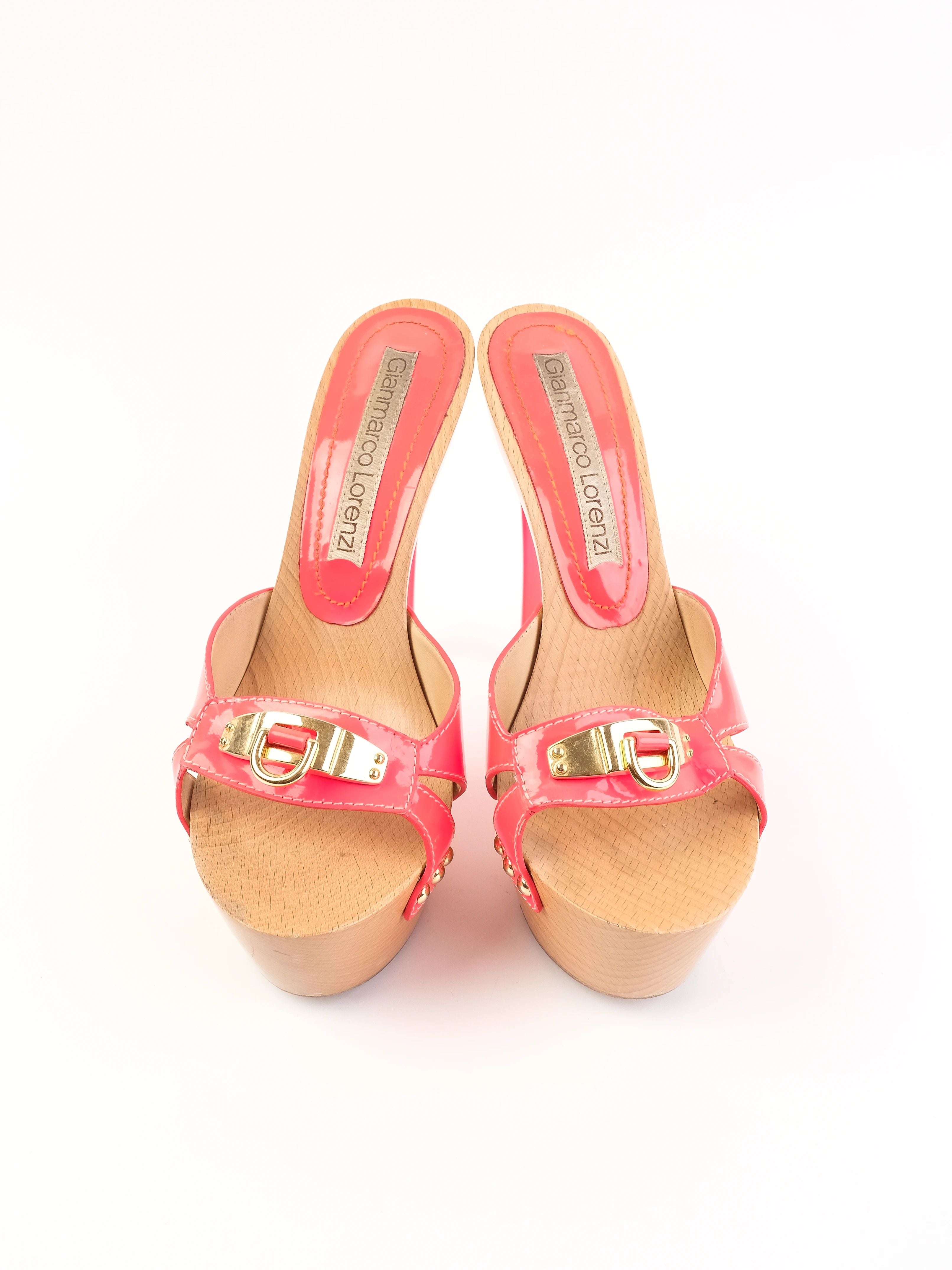 Excellent Gianmarco Lorenzi Pink Leather Platform Sandals Size 37