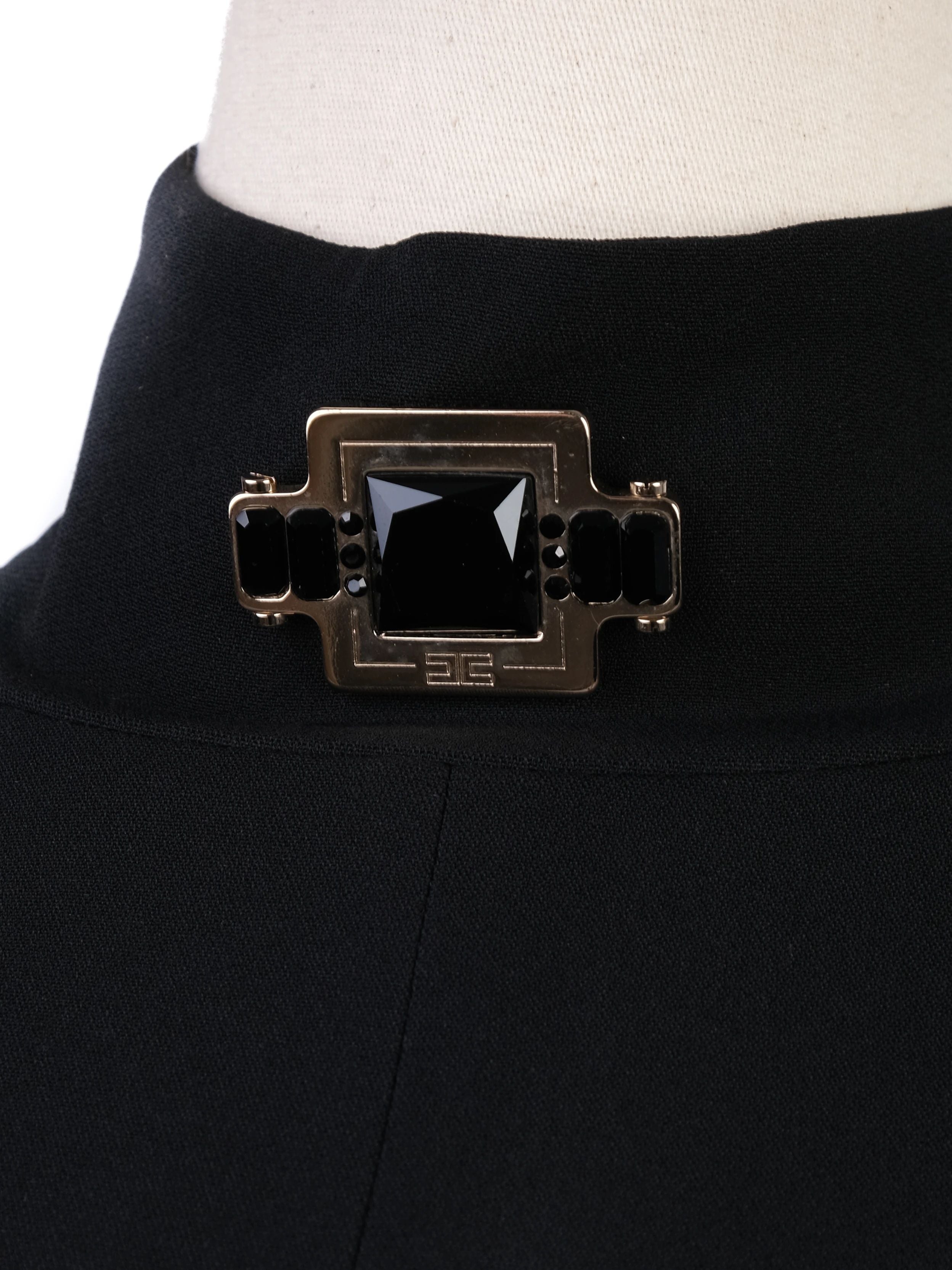 Excellent Elisabetta Franchi Black Long Sleeve Dress High Collar