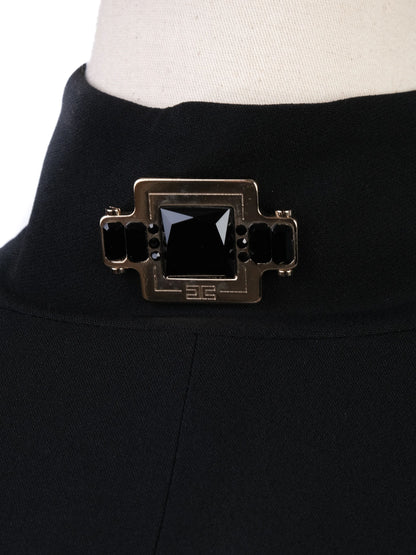 Excellent Elisabetta Franchi Black Long Sleeve Dress High Collar