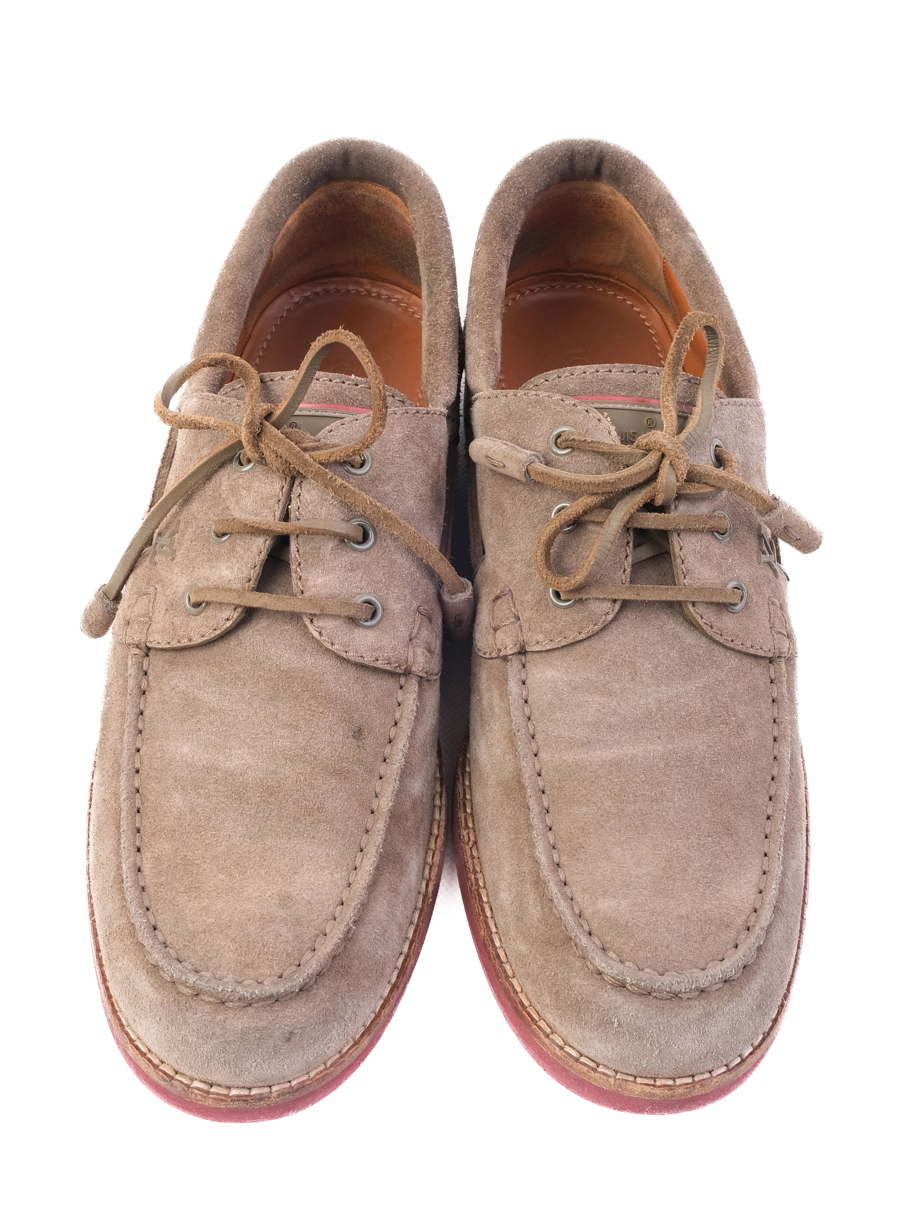 Excellent Louis Vuitton Green Genuine Suede Boat Shoes Size 43.5