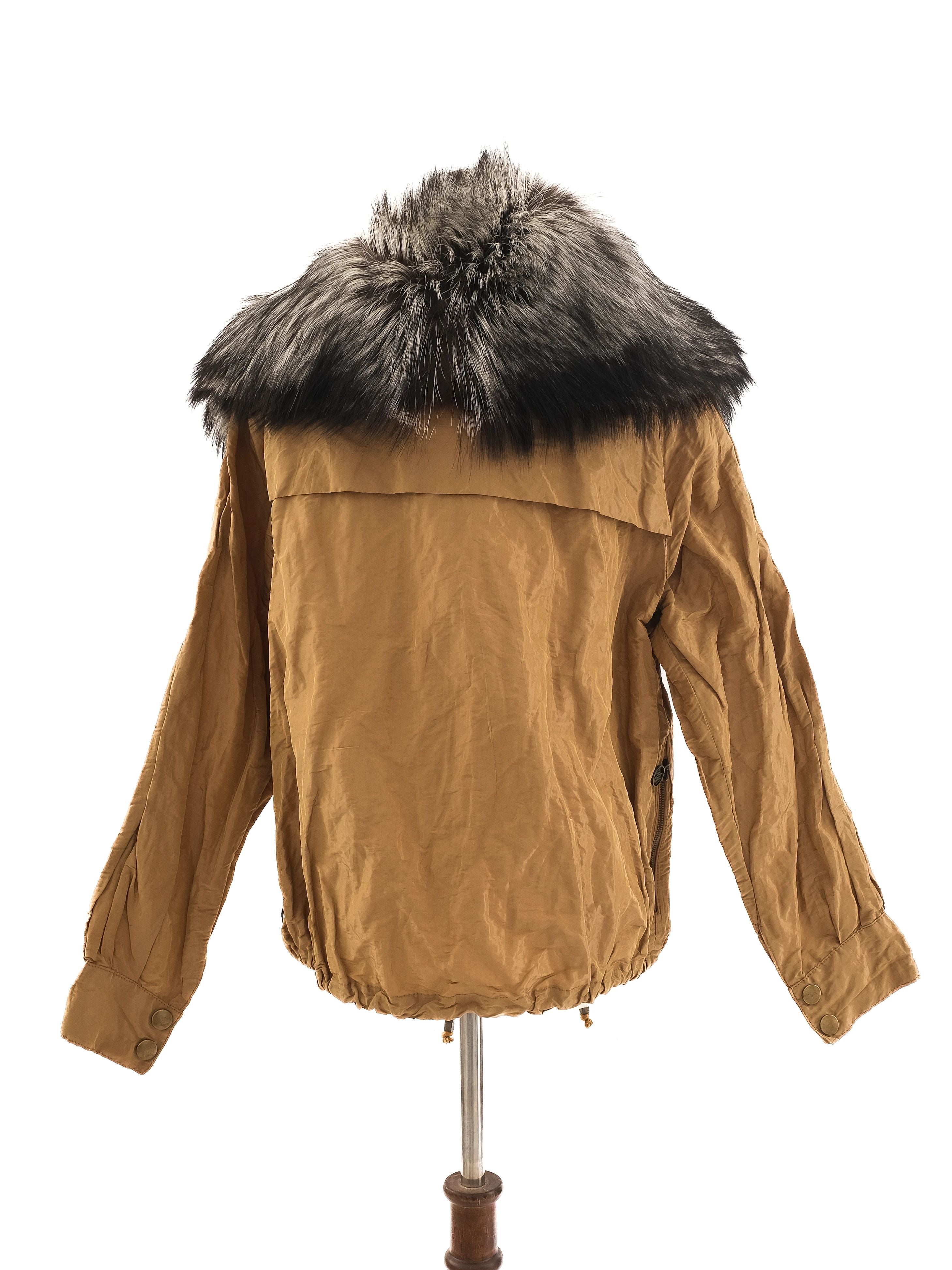 Excellent Brown Jacket with Fur Collar Size S WomenÕs Polyester