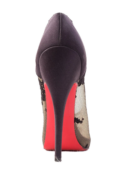 Excellent Christian Louboutin Black Lace Peep-Toe High Heels Size 37.5