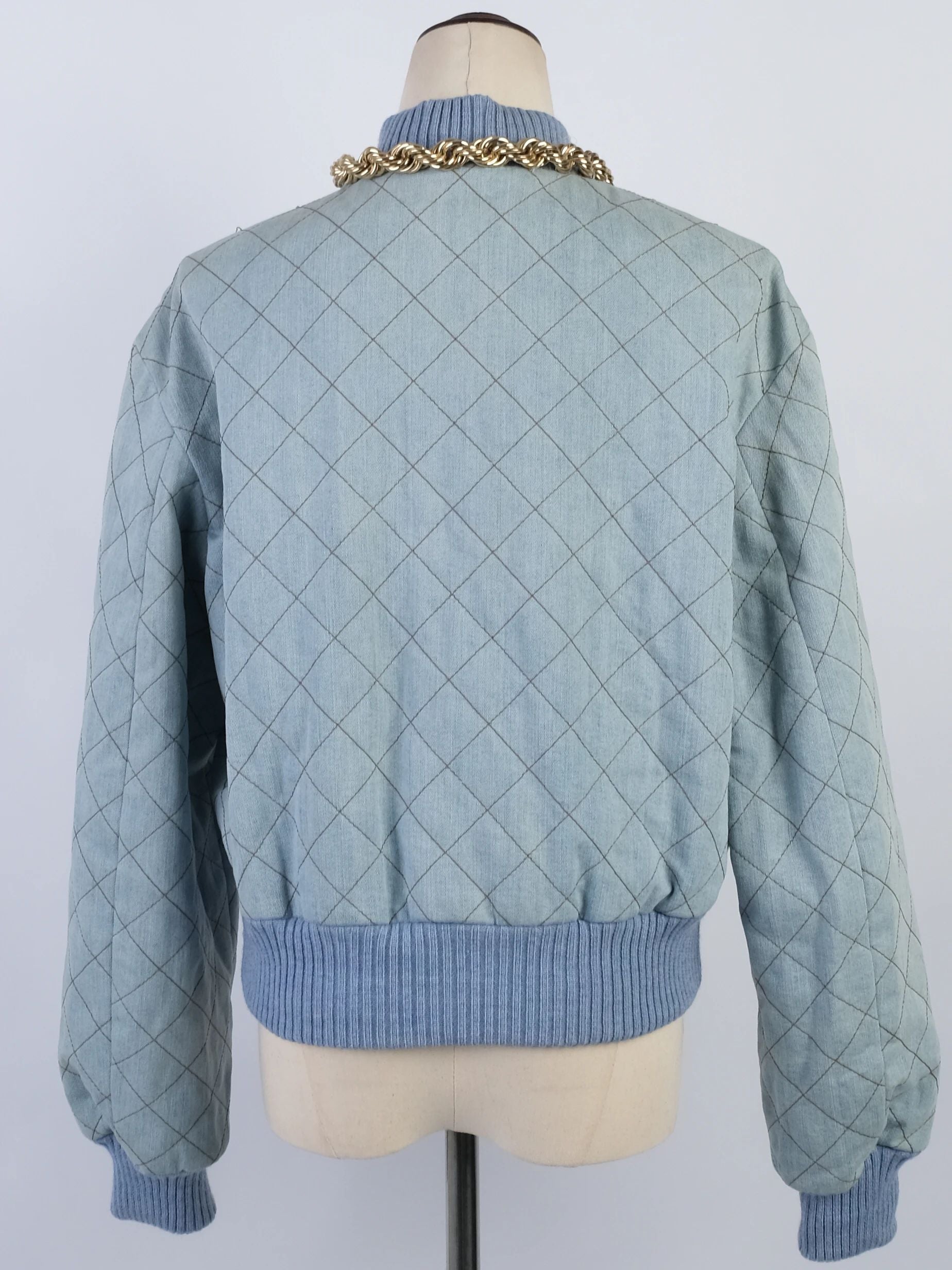 Excellent Moschino Blue Quilted Denim Jacket &amp; Skirt Set