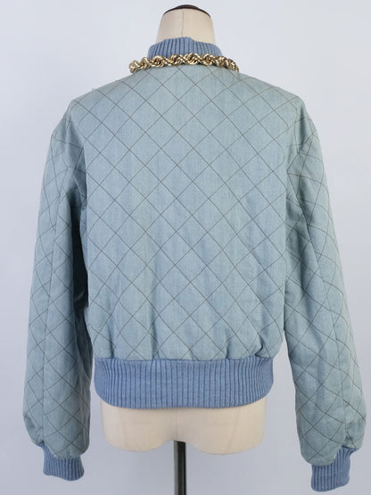 Excellent Moschino Blue Quilted Denim Jacket &amp; Skirt Set