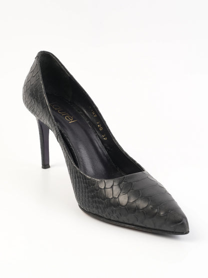 Excellent Laurel Black Leather High-Heeled Shoes Size 37