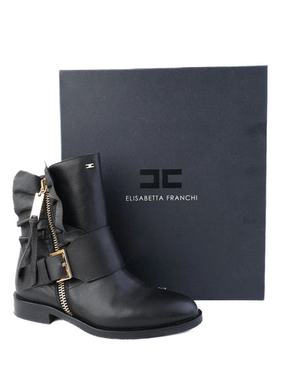 Excellent Elisabetta Franchi Black Leather Ankle Boots Size 36