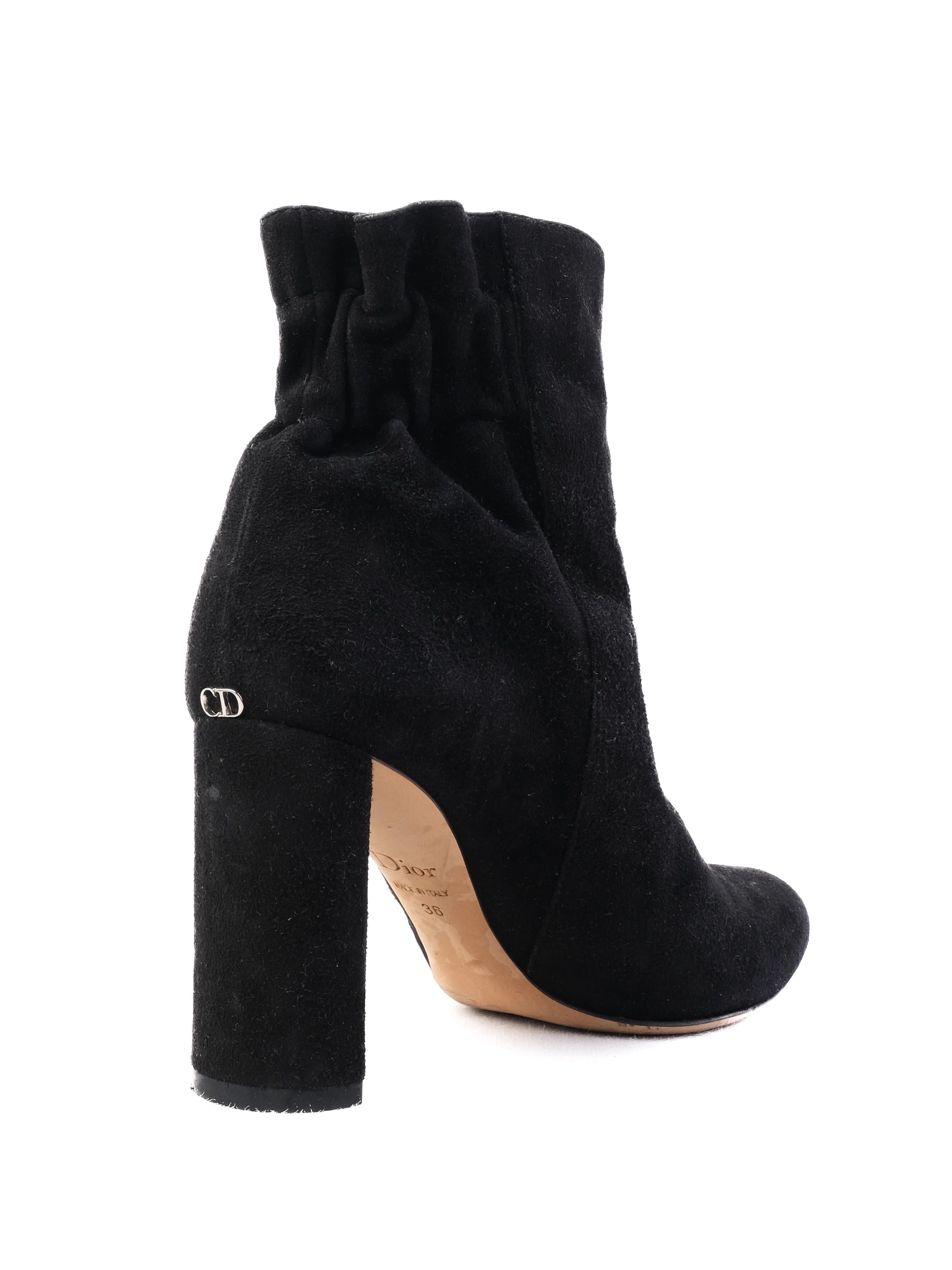 Dior Black Suede Ankle Boots Chunky Heel Size 36 Excellent Condition