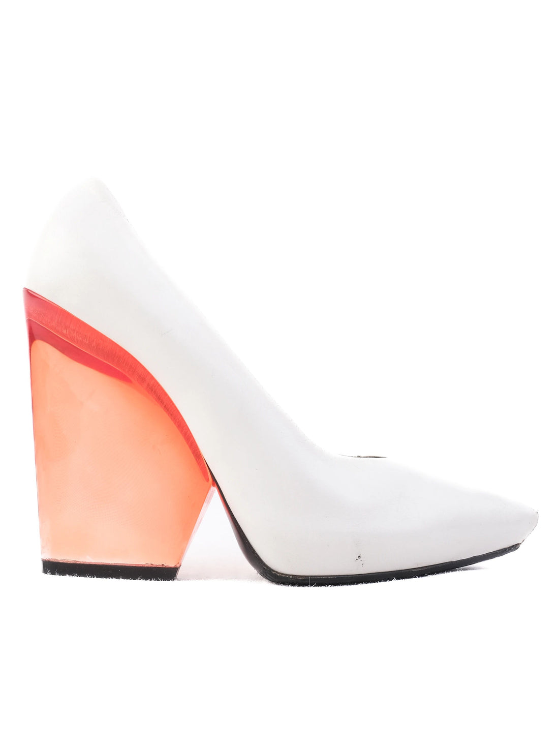 Celine White Leather Wedge Shoes with Orange Transparent Heel, Size 38.5