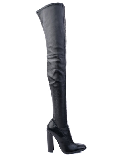 NEW Mila Schon Black Leather Over-the-Knee High-Heeled Boots Size 36