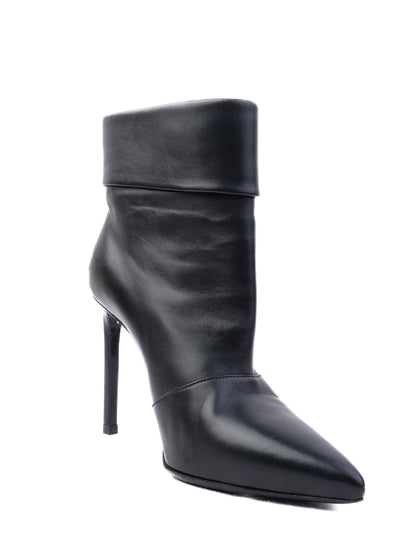 NEW Saint Laurent Black Leather High-Heeled Ankle Boots Size 35