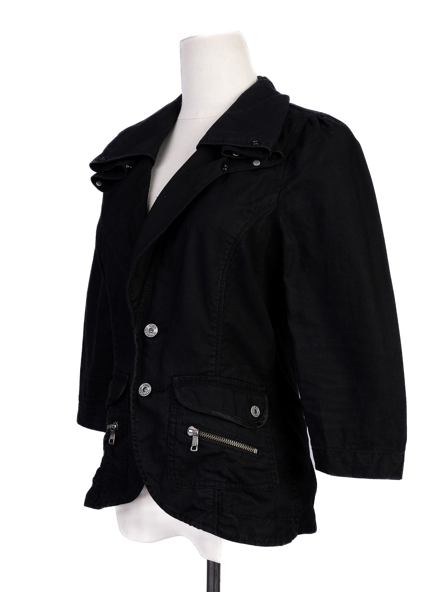Excellent Diesel Black Cotton Jacket Size S with Tailored Fit