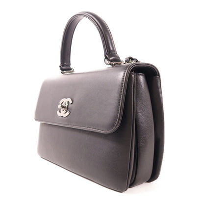 Chanel Black Cowhide Leather 2Way Shoulder Silver Hand-ground Shoulder Bag 2way Shoulder Bag Calfskin (cowhide)