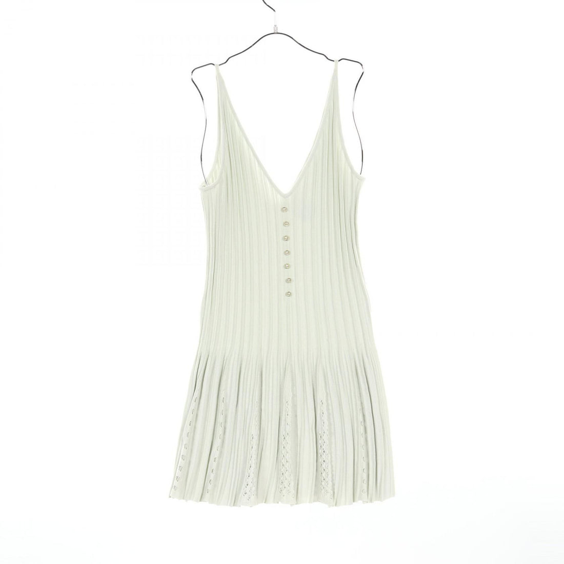 Chanel Coco Mark Pearl Button Dress P 43879k 04503 Cotton Rayon Green