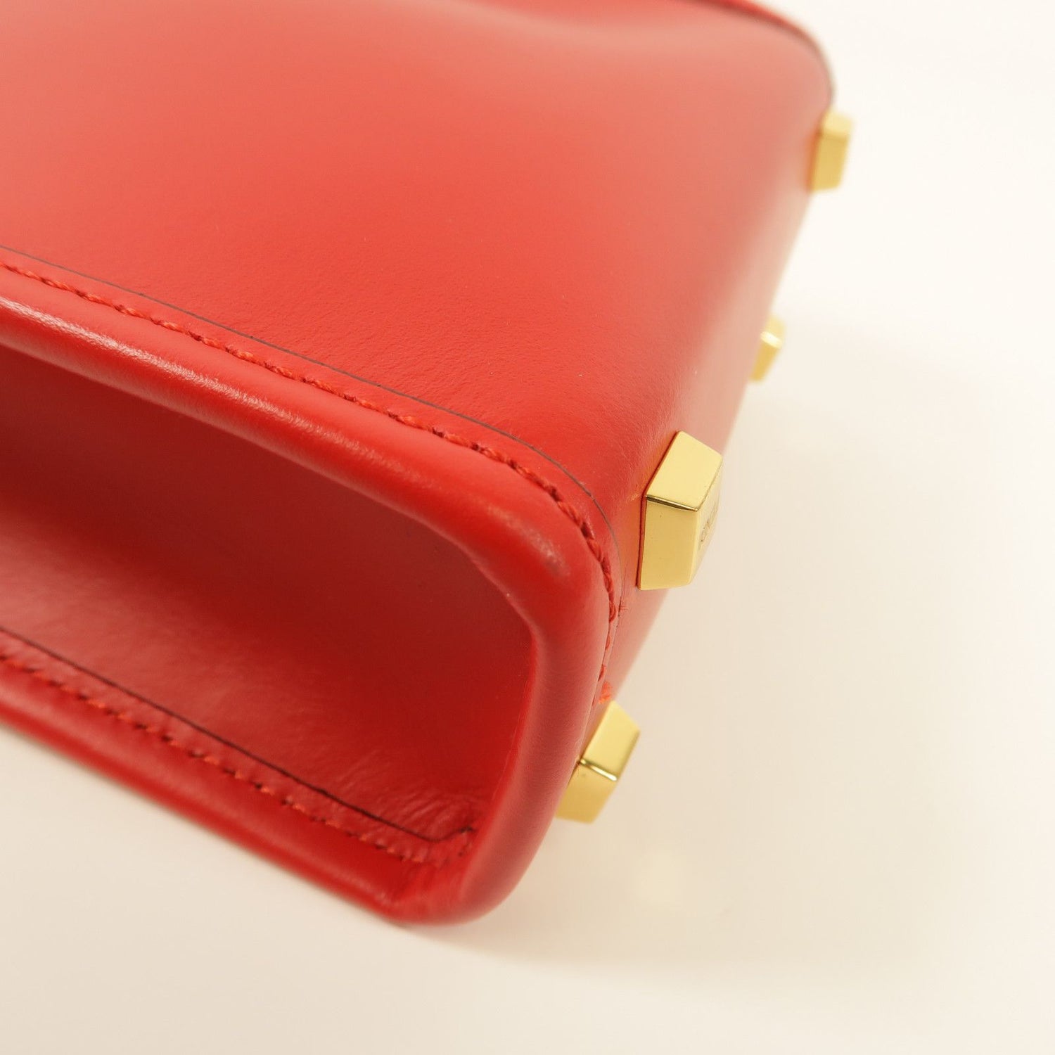 Fendi Cowhide Leather Mini Sunshine Gold Hand-handed Shoulder Bag 2way Shoulder Bag Red Calfskin (cowhide) 8bs 051