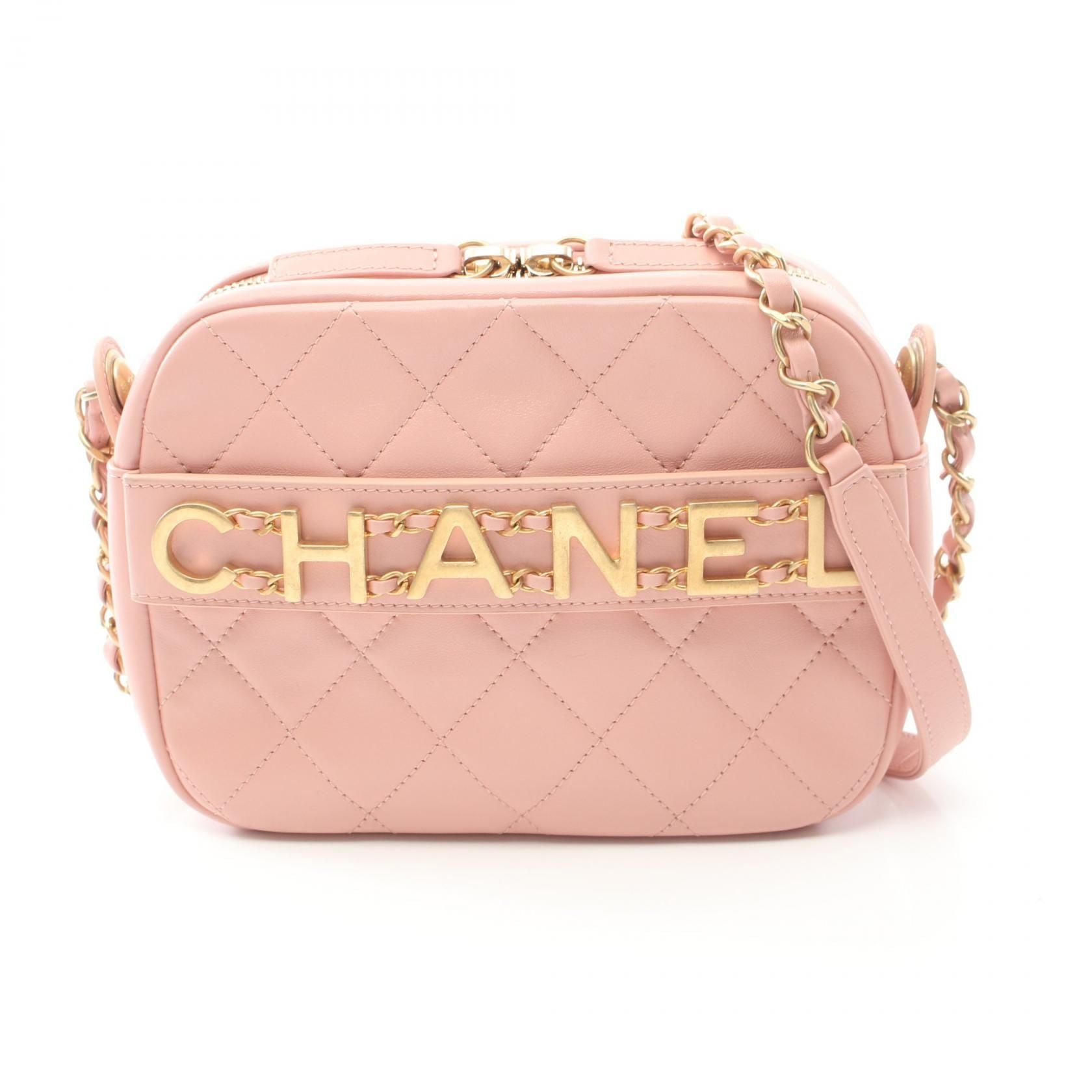 Chanel Matelasse Logo Camera Crossbody Bag As 1609 Leather Pink Ghw