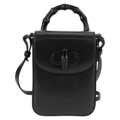 Gucci Calfskin Mini Bamboo Top Handle 3 Way Shoulder Bag Black