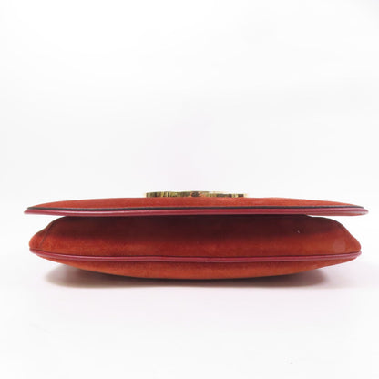 Gucci Calfskin Blondie Chain Shoulder Flap Bag Red Burgundy Suede 699268