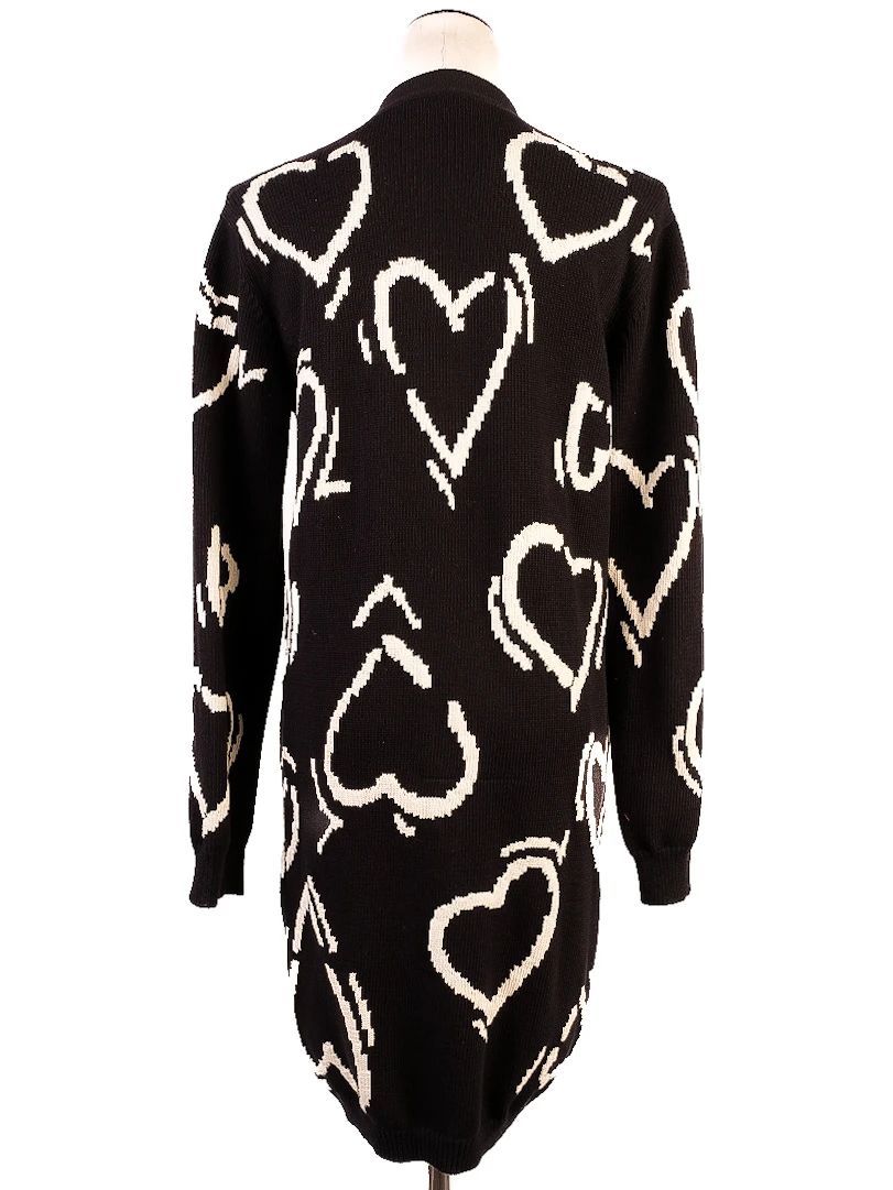Excellent Max Mara Black Wool Cardigan Size S with Heart Pattern