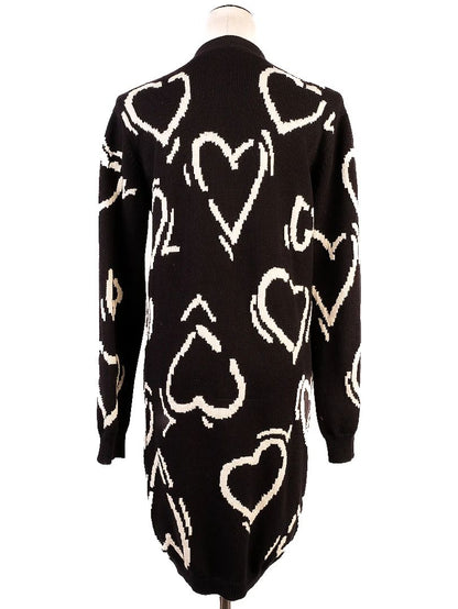 Excellent Max Mara Black Wool Cardigan Size S with Heart Pattern