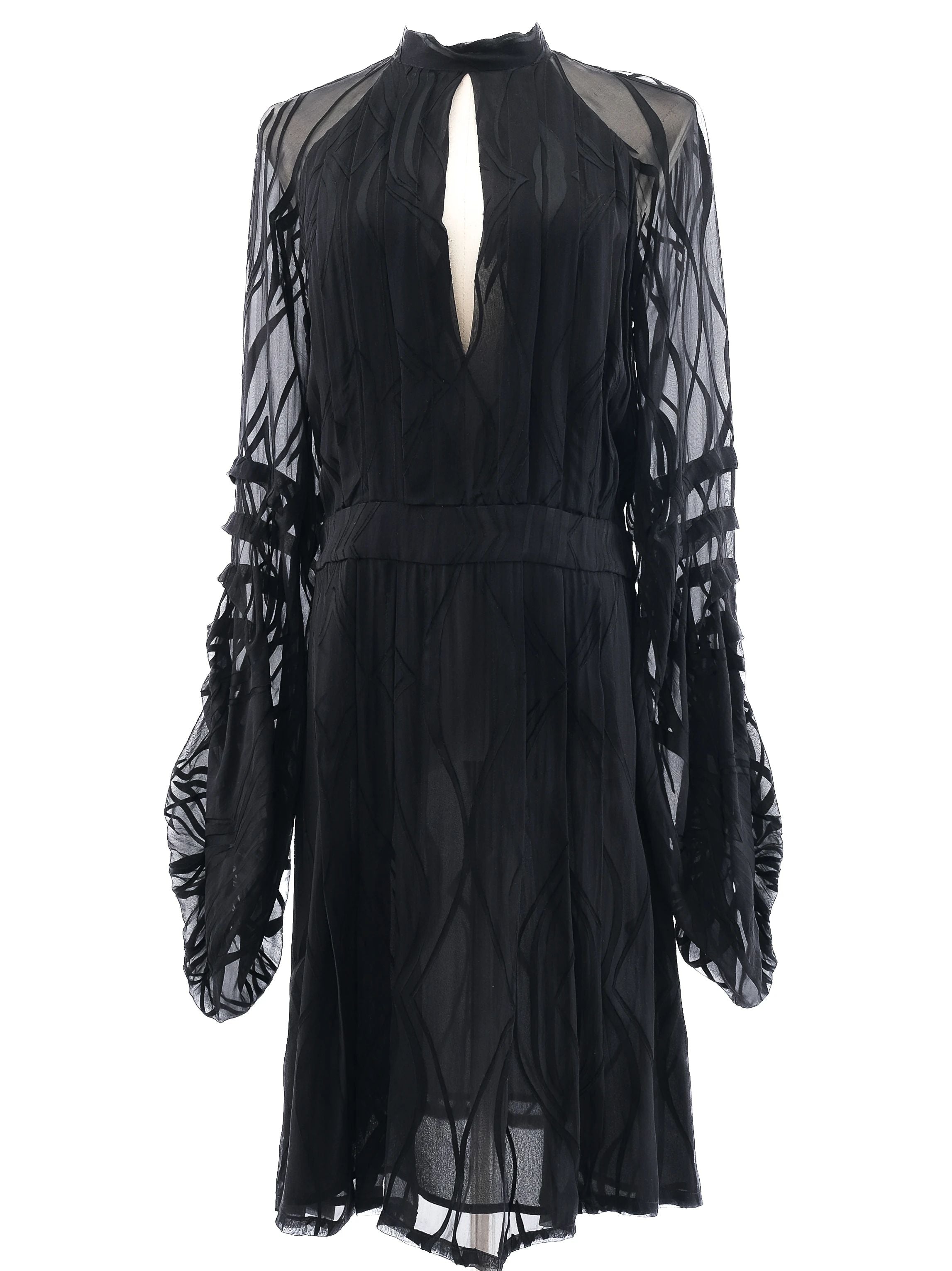 Excellent Barbara Bui Black Sheer Dress Size M with Long Sleeves