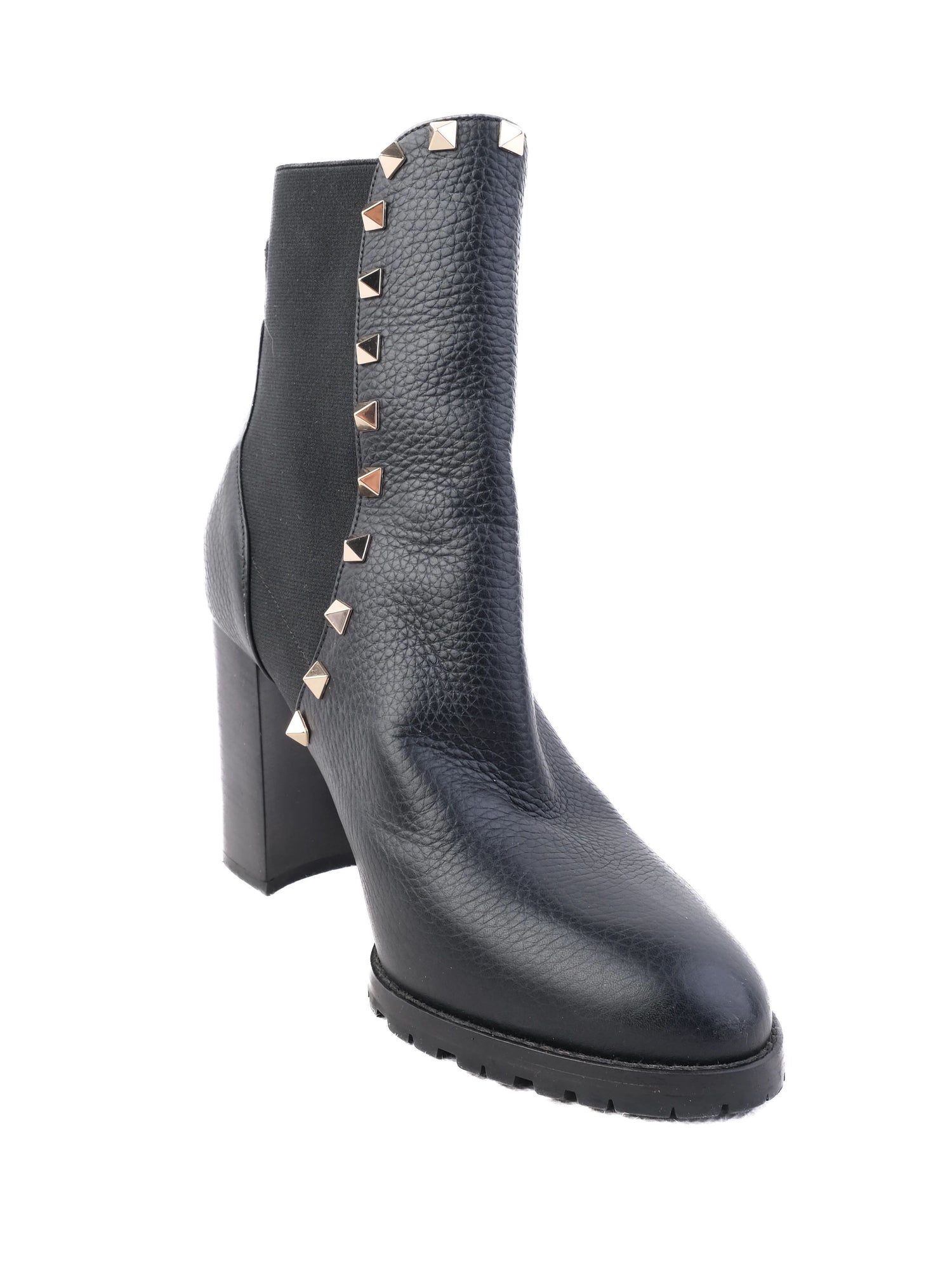 Valentino Black Leather Ankle Boots with Chunky Heel Size 39