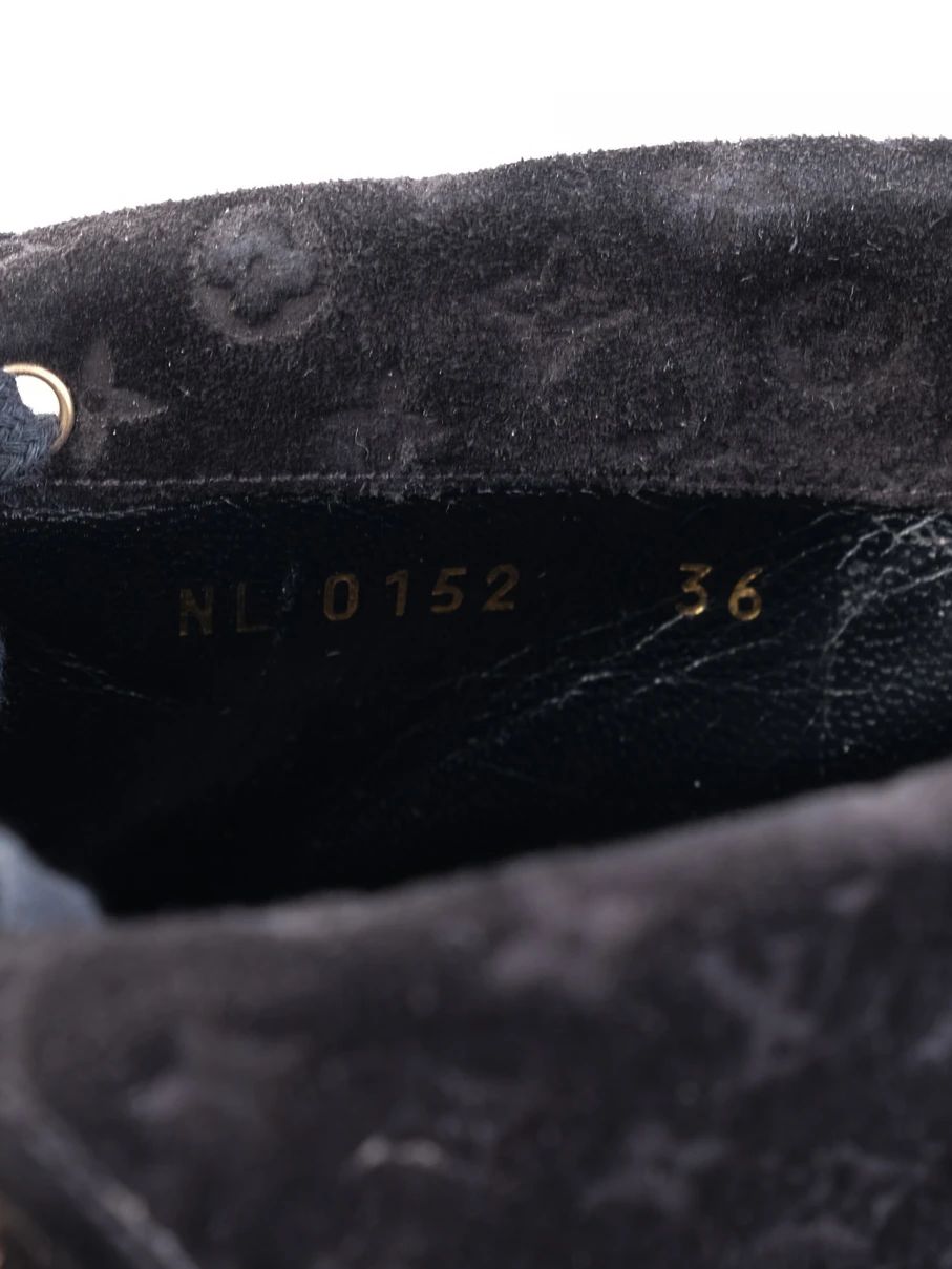 Excellent Louis Vuitton Black Suede Wedge Ankle Boots Size N/A
