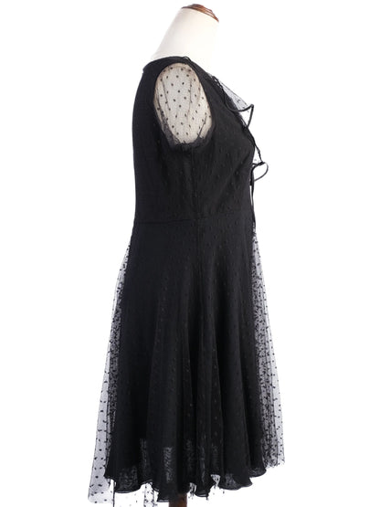 Excellent Red Valentino Black Nylon Dress with Sheer Polka-Dot Sleeves