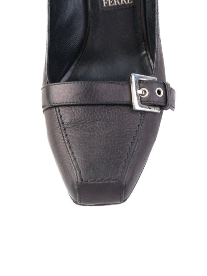 Excellent Ferre Black Leather High-Heeled Shoes Size 38