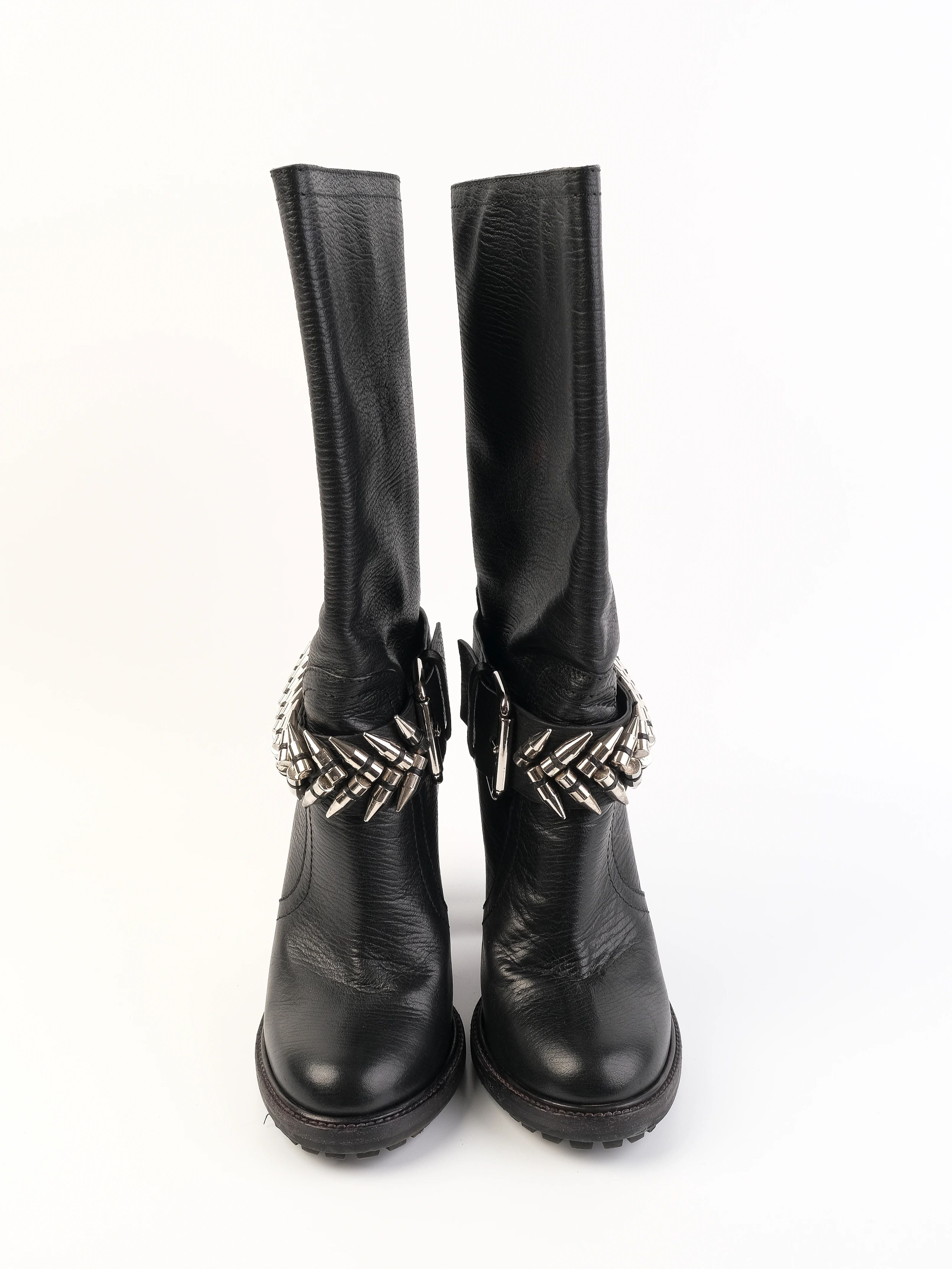 Excellent Gianmarco Lorenzi Black Leather High-Heeled Boots Size 38