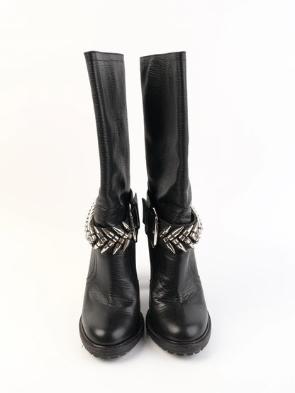 Excellent Gianmarco Lorenzi Black Leather High-Heeled Boots Size 38