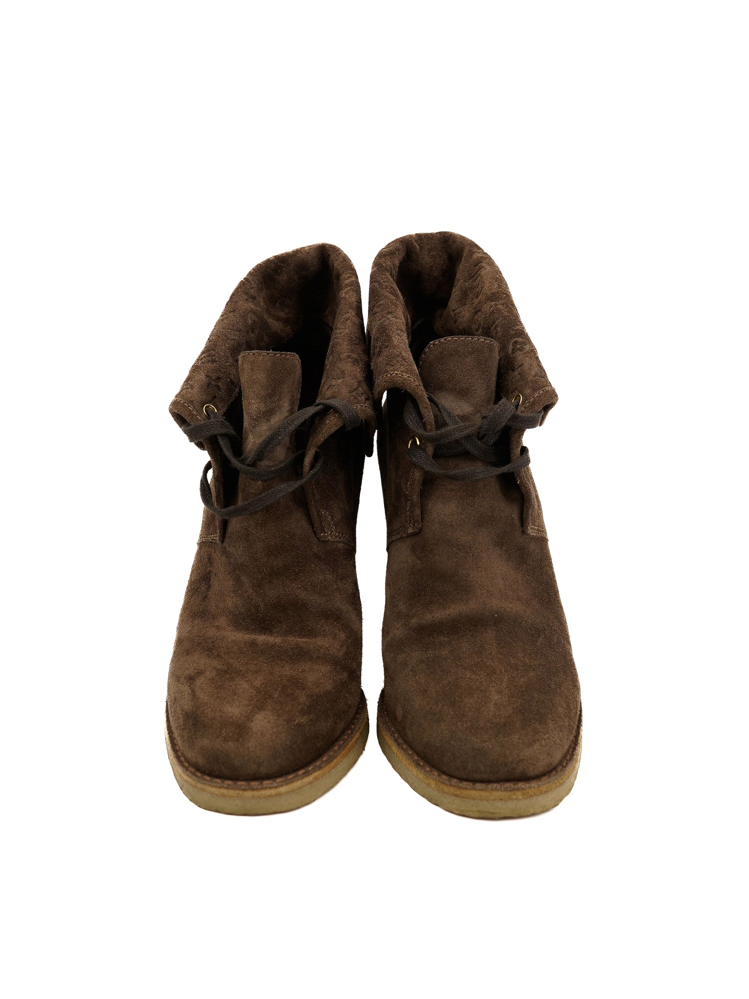 Excellent Louis Vuitton Orange Suede Wedge Boot Size 37.5