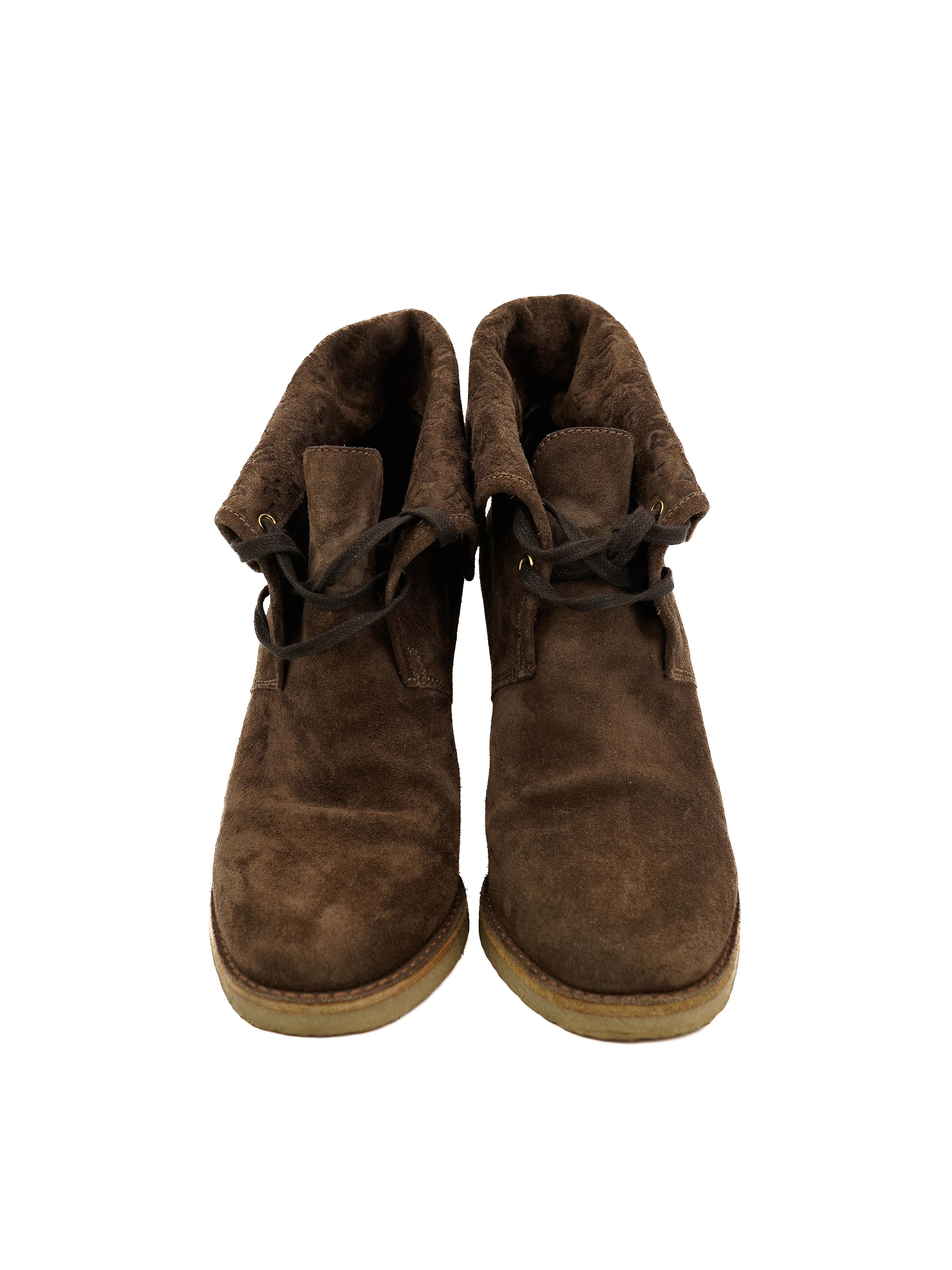 Excellent Louis Vuitton Orange Suede Wedge Boot Size 37.5