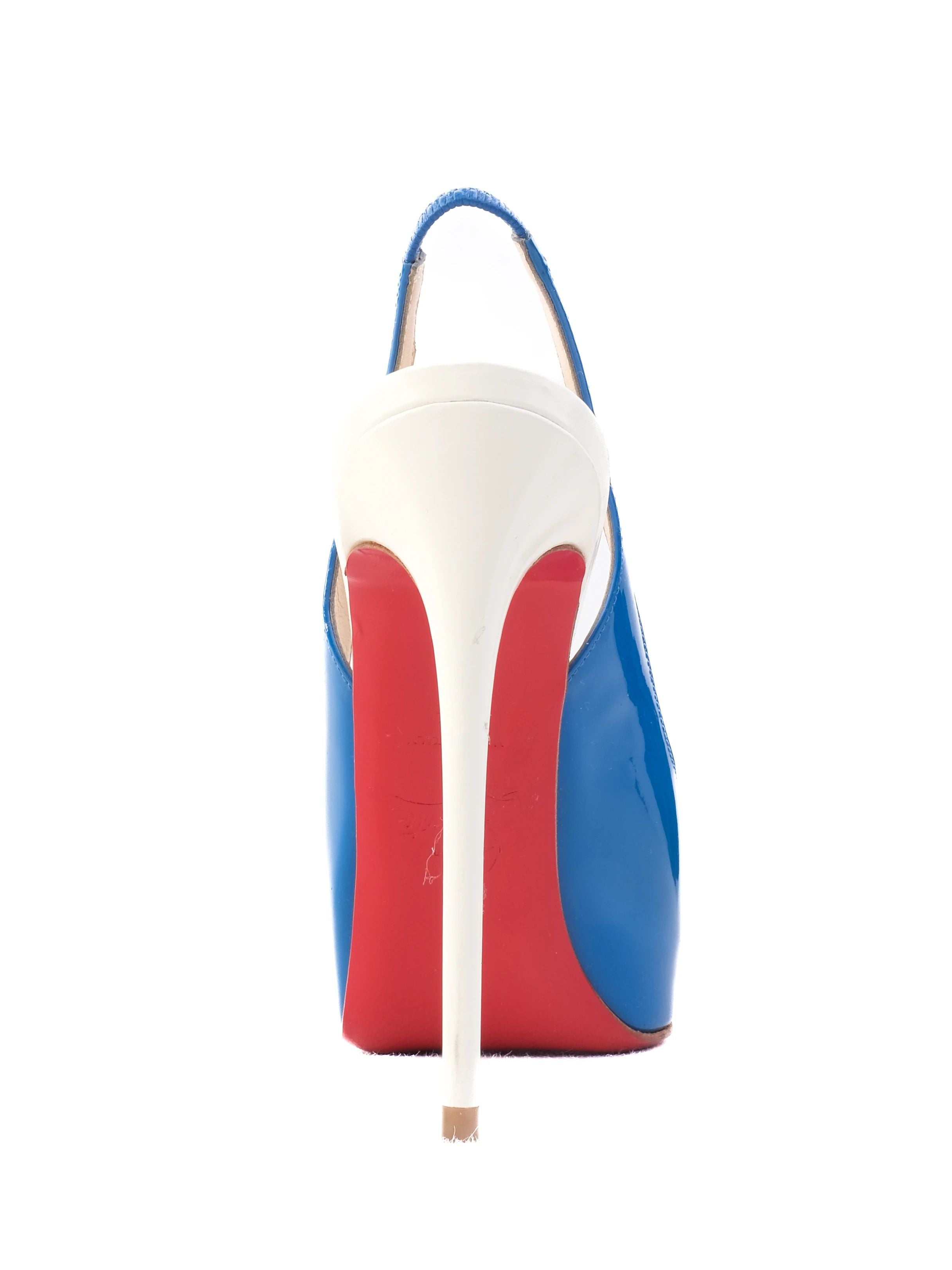 Perfect Christian Louboutin Blue Leather Slingback Peep-Toe Stiletto 35.5