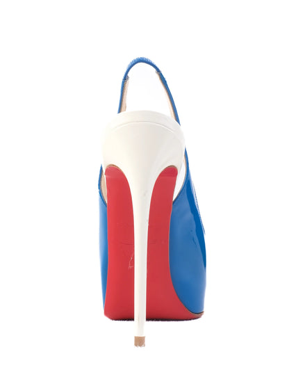 Perfect Christian Louboutin Blue Leather Slingback Peep-Toe Stiletto 35.5