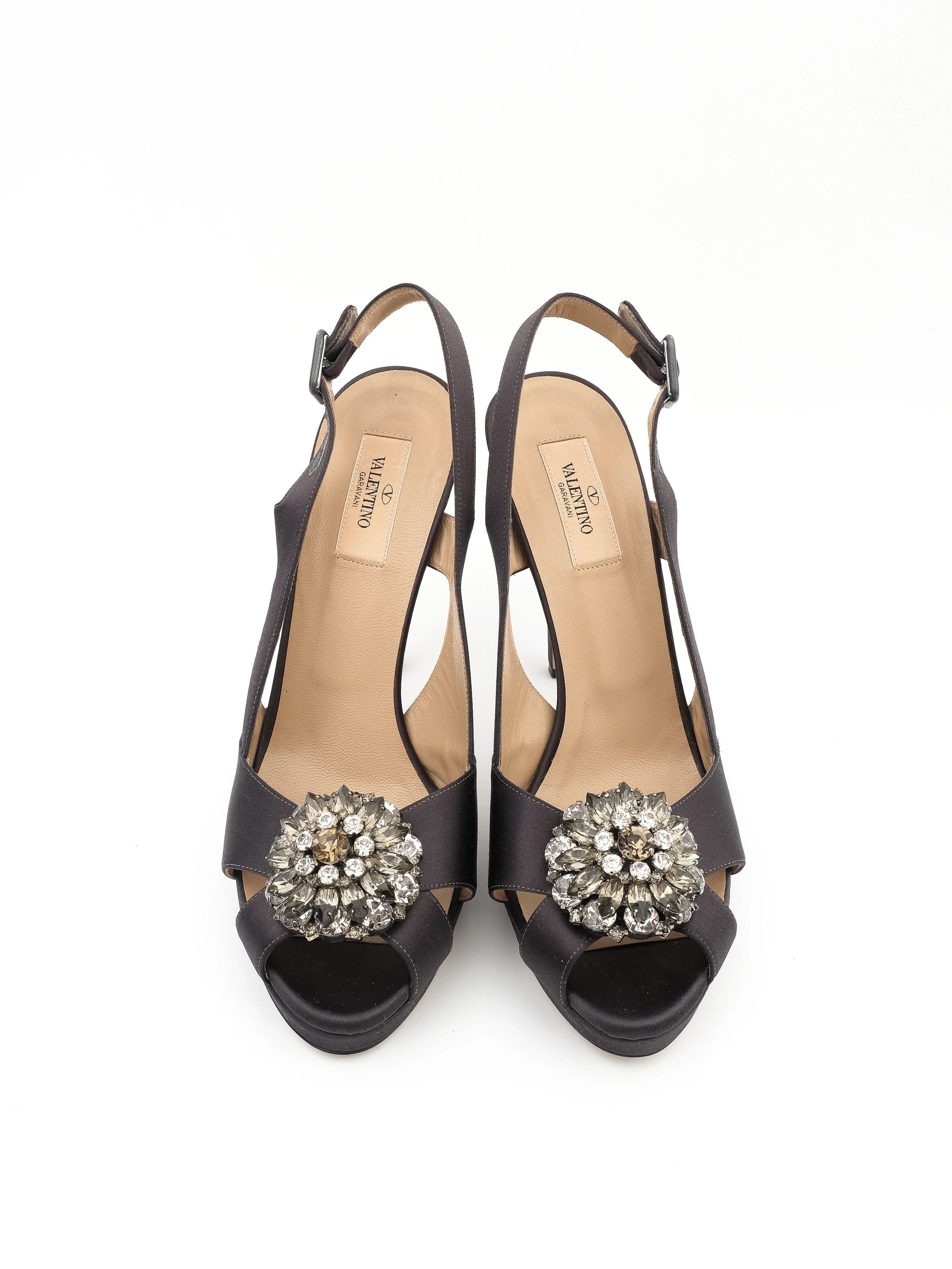 Excellent Valentino Black High-Heeled Slingback Shoes Size 40