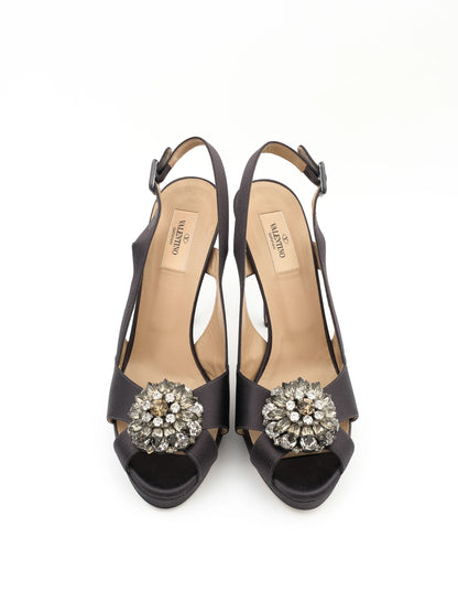 Excellent Valentino Black High-Heeled Slingback Shoes Size 40