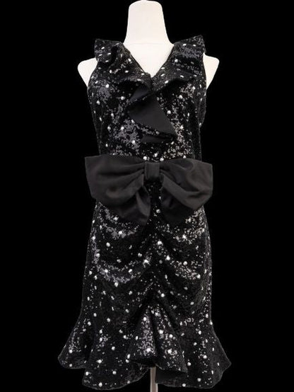 Good H&amp;M Giambattista Black Sleeveless Dress with Sequins Size M