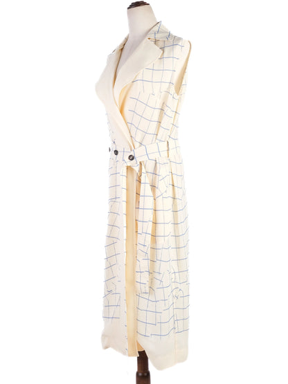 Victoria Beckham Sleeveless Trench Coat Blue Grid Pattern XS Excellent