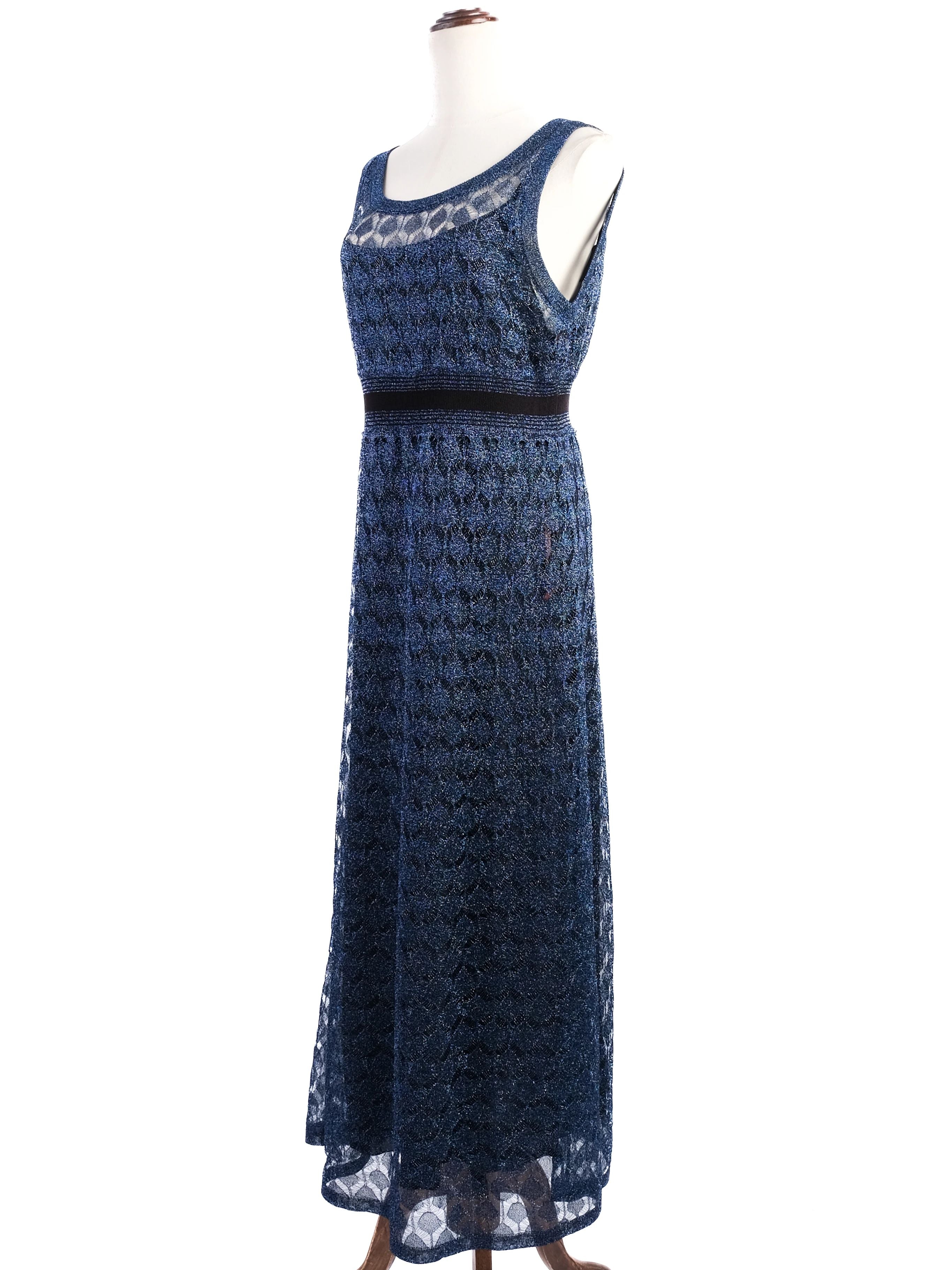 Excellent Missoni Blue Silk Sleeveless Lace Dress Size XL
