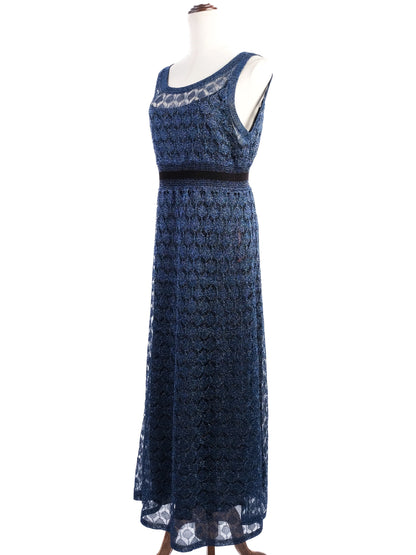 Excellent Missoni Blue Silk Sleeveless Lace Dress Size XL