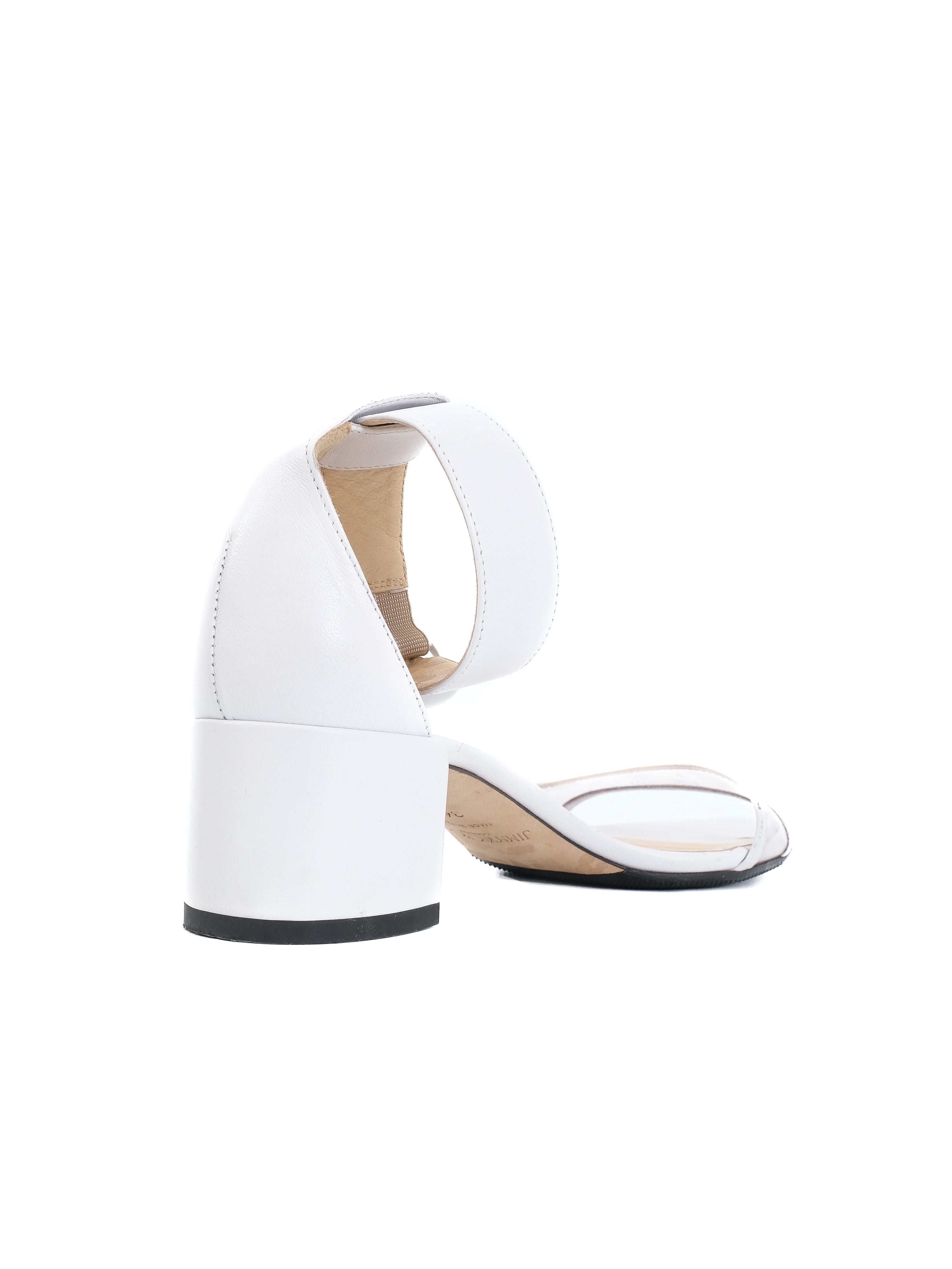 Jimmy Choo White Leather Heeled Sandals with Ankle Strap