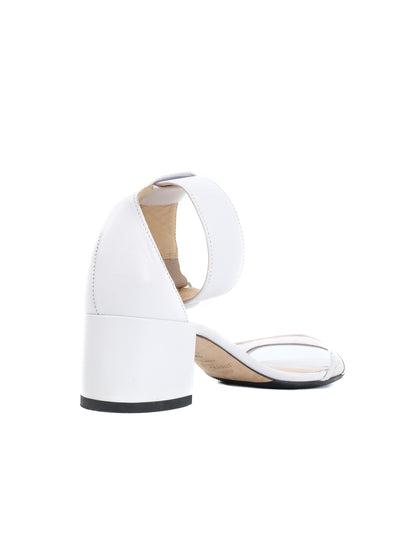 Jimmy Choo White Leather Heeled Sandals with Ankle Strap