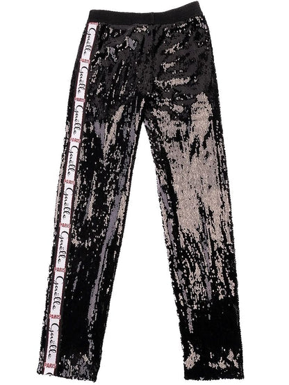Excellent GAèLLE PARIS Black Sequin Pants with Logo Stripe Size S