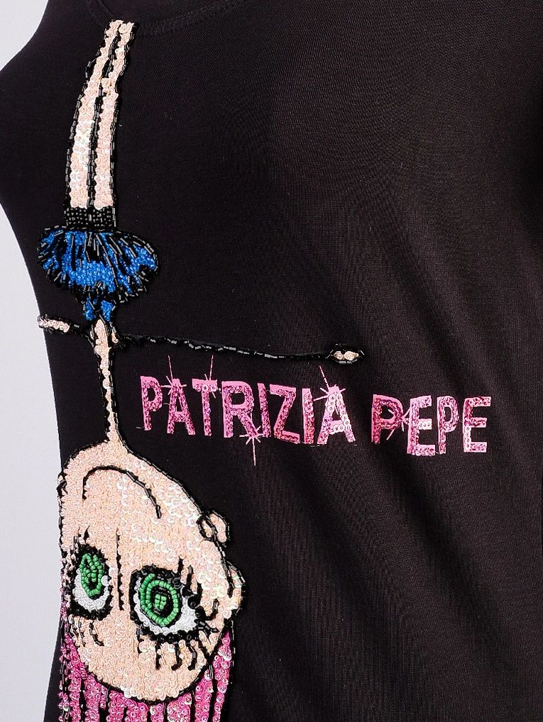 Excellent Patrizia Pepe Black T-Shirt Size S with Unique Design