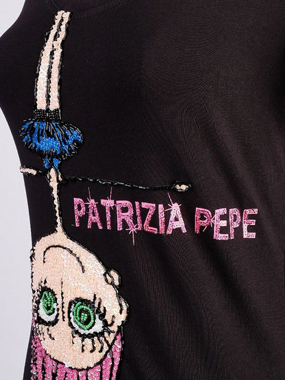 Excellent Patrizia Pepe Black T-Shirt Size S with Unique Design
