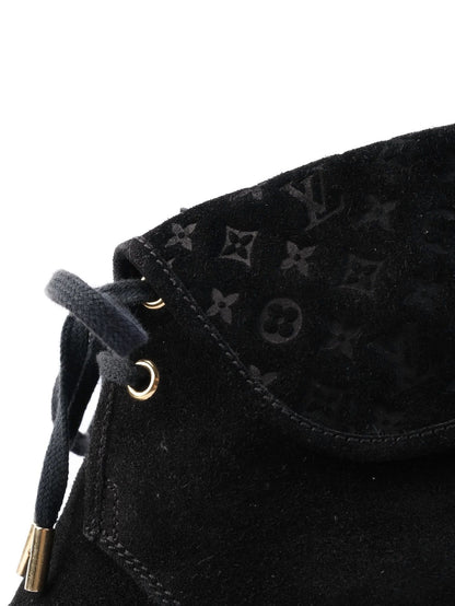 Excellent Louis Vuitton Black Suede Wedge Ankle Boots Size N/A