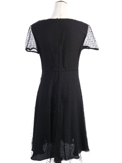 Excellent Red Valentino Black Nylon Dress with Sheer Polka-Dot Sleeves