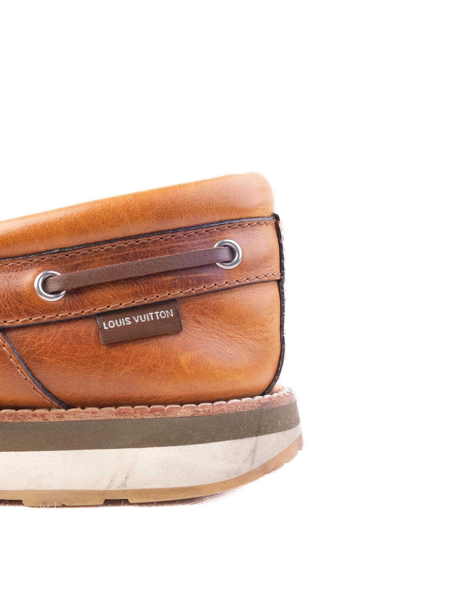 Excellent Louis Vuitton MenÕs Boat Shoe Orange Leather Size 43