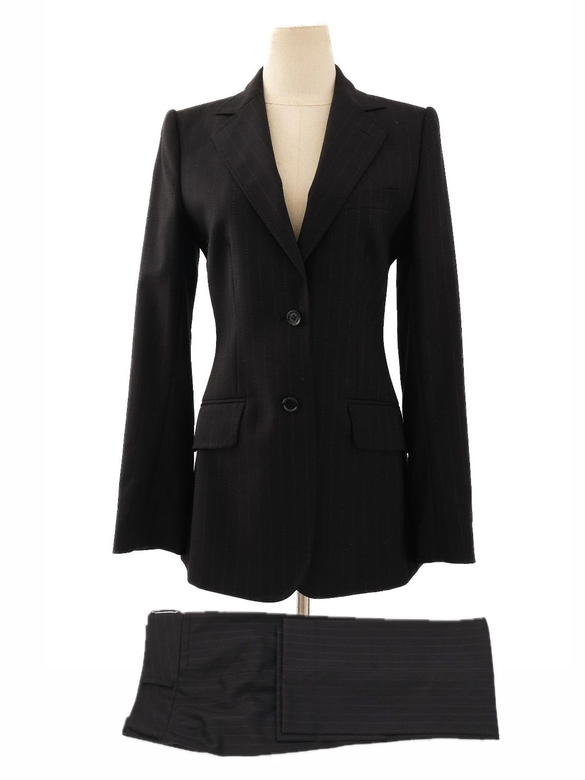 Excellent Dolce Gabbana Black Pinstripe Suit Size L Women Viscose